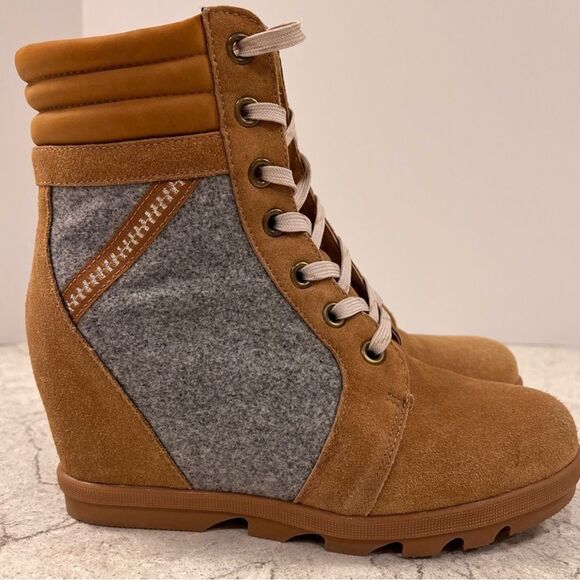 Brown and Gray Women's Ankle Boots - Picture 2 of 6
